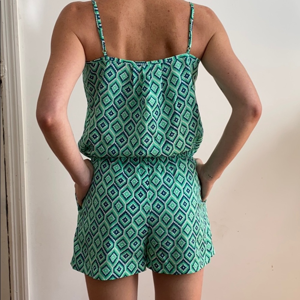 Best Society Romper / Geometric / Green & Blue XS - Picture 4 of 8